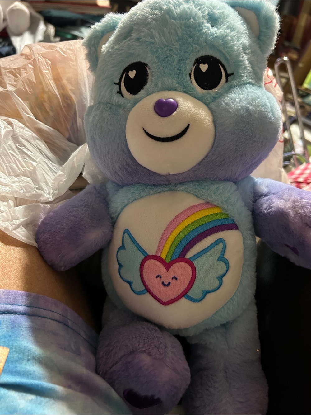 The Care Bears Dream Bright Blue & Purple Rainbow Heart Like anew 13”